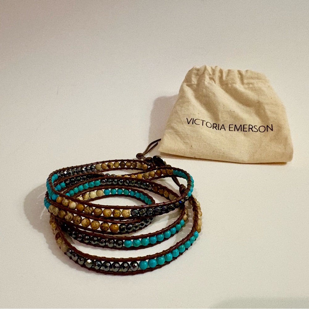 Victoria Emerson Teal and Brown Beaded Wrap Bracelet